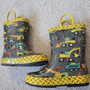 Kids Youth Size 10 Construction Rain Boots - Yellow and Gray